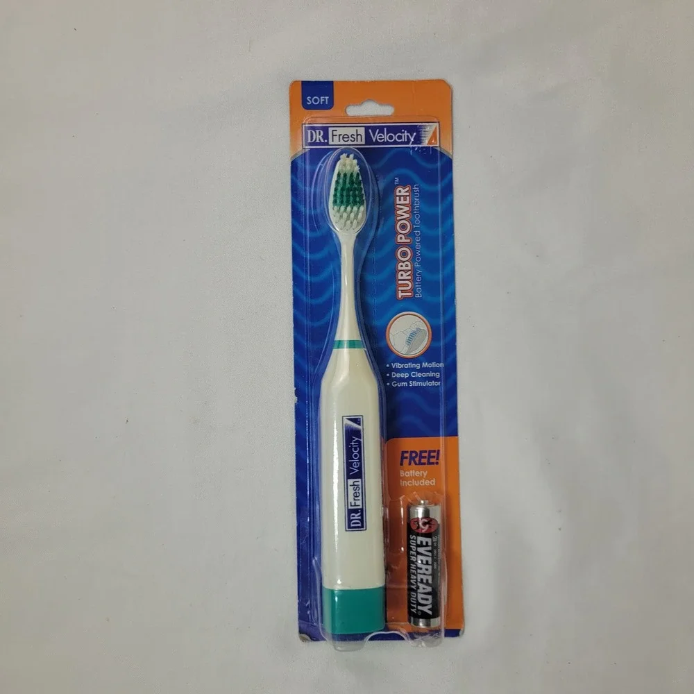 Dr. Fresh Velocity Turbo Power Battery Powered Toothbrush Soft Teal White AA